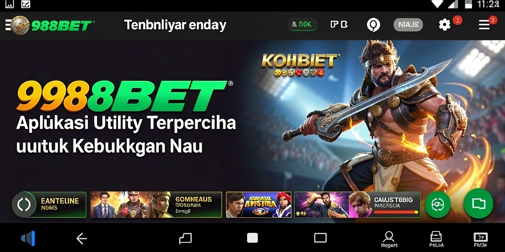 Tampilan utama aplikasi 988BET dengan fitur-fitur Utility.