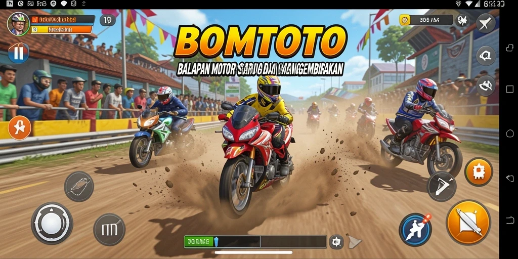 Tampilan screenshot gameplay BOMTOTO yang seru di lintasan balap.