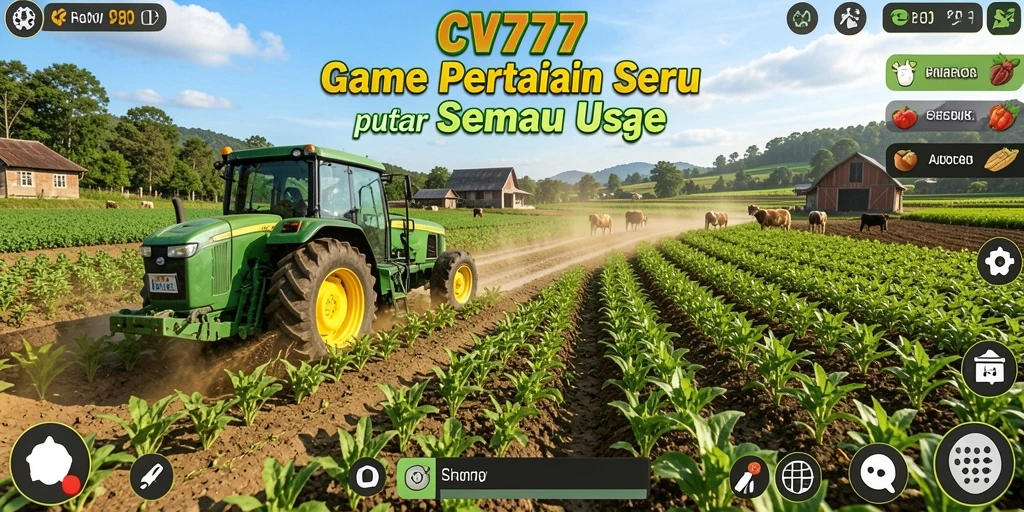 Screenshot utama CV777 menampilkan gameplay seru bertani di lahan hijau.