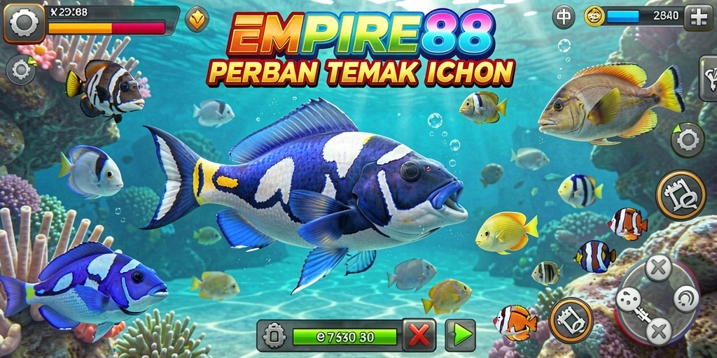 Tampilan gameplay seru dalam EMPIRE88 saat menembak ikan.