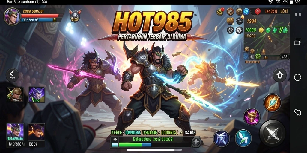 Screenshot HOT985 menampilkan aksi pertarungan karakter yang dinamis dan seru.