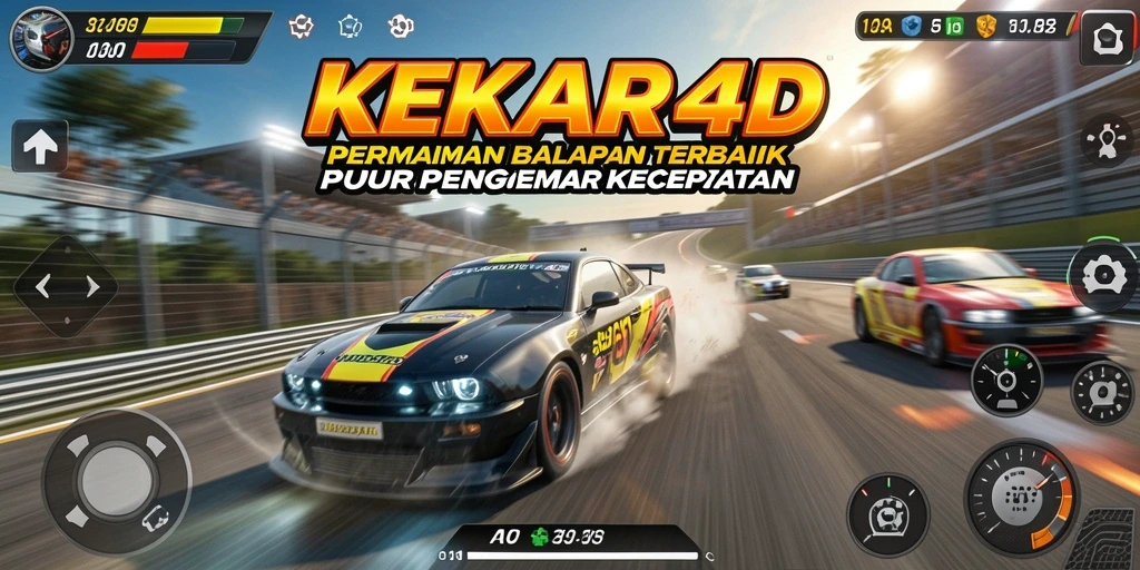 Screenshot gameplay KEKAR4D dengan mobil balap yang melaju kencang di trek.