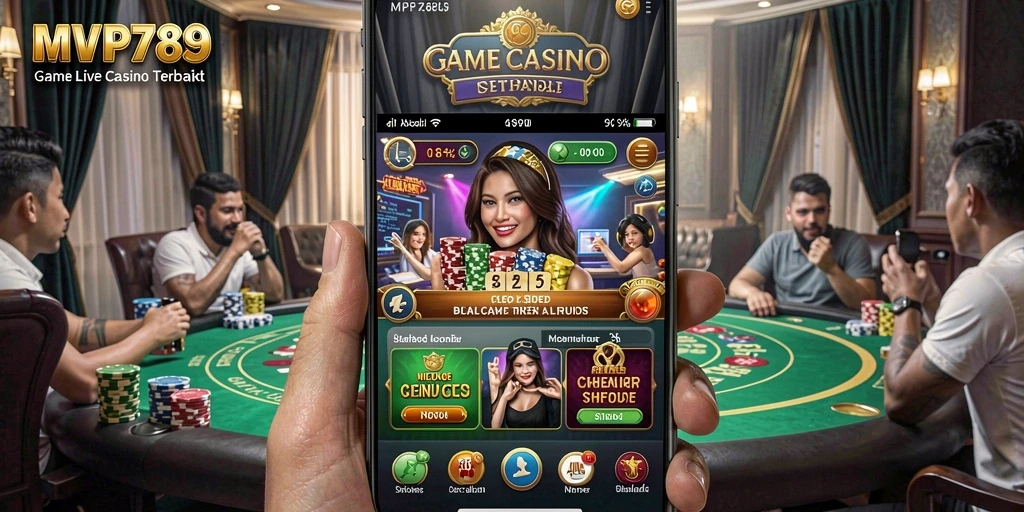 Screenshot permainan Live Casino MVP789 dengan dealer langsung yang interaktif.