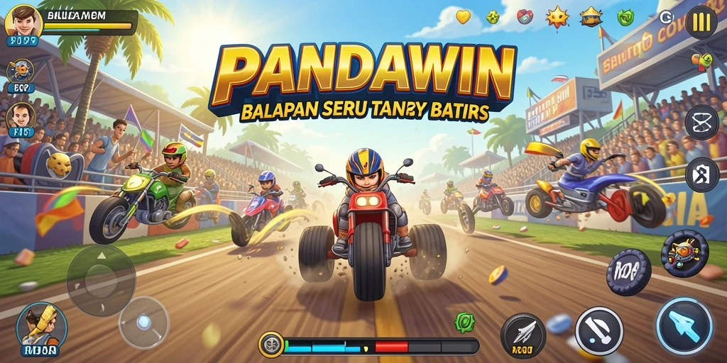 Tampilan gameplay PANDAWIN yang menakjubkan saat balapan.