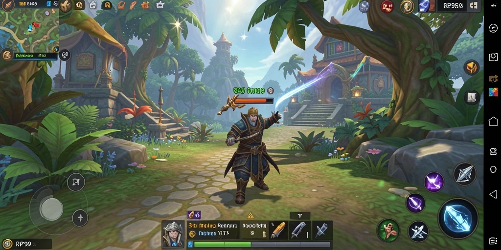 Screenshot utama RP99 menampilkan gameplay seru di dunia MMORPG.