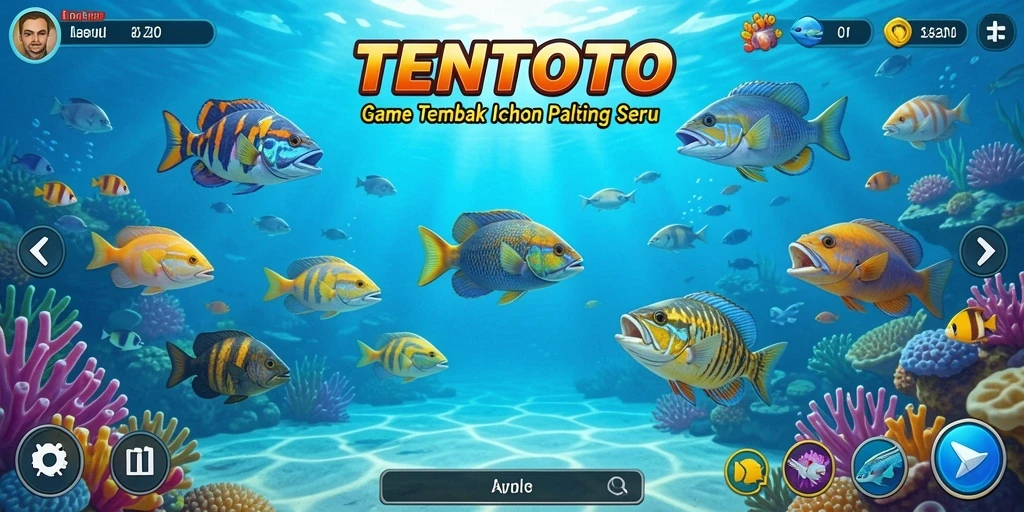 Tampilan gameplay TENTOTO dengan aksi menembak ikan yang seru.
