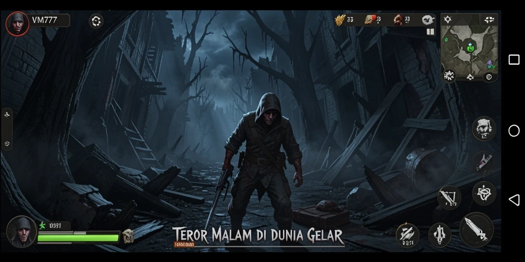 Gambaran gameplay menyeramkan dalam dunia kegelapan.